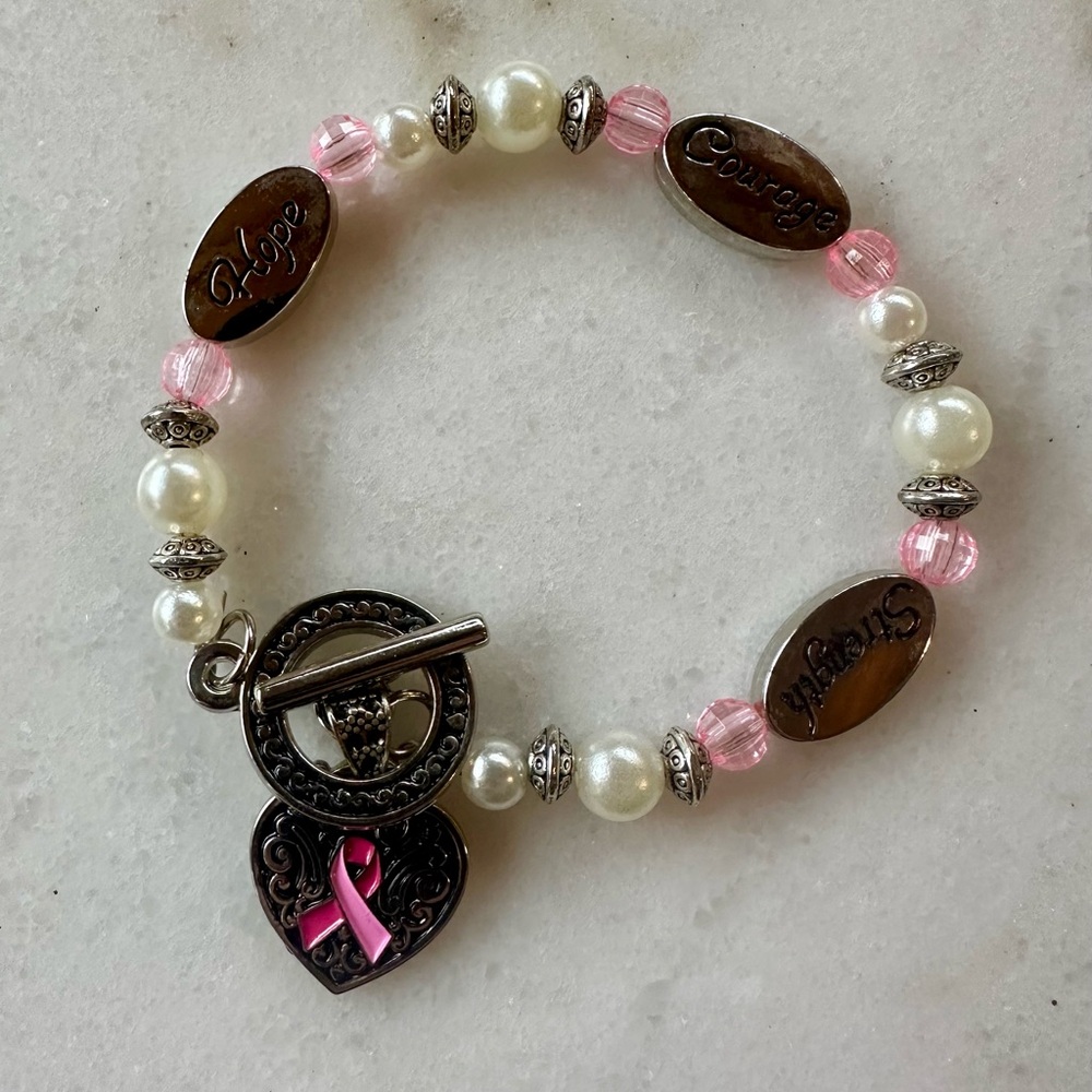 Pink and Silver Charm Bracelet | Breast cancer charm bracelet | inspirational